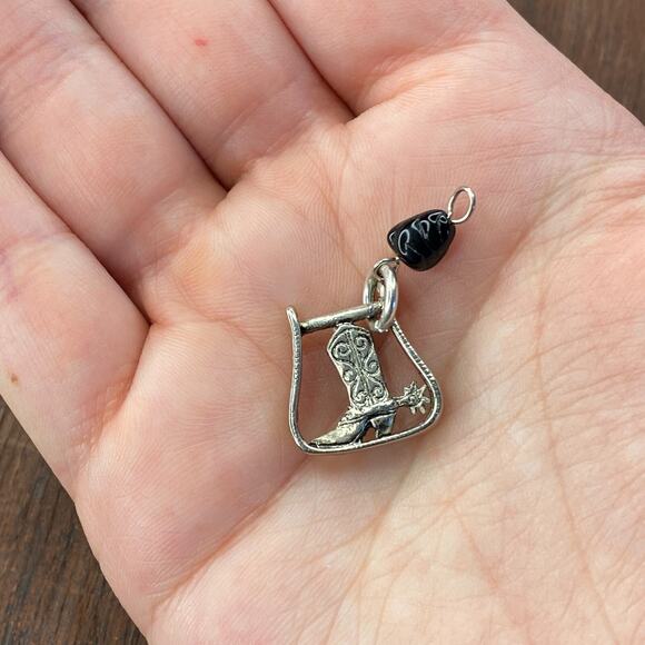 Vintage 925 Sterling Silver Cowboy Boot Spur Horse Stirrup Pendant Charm - Picture 1 of 4